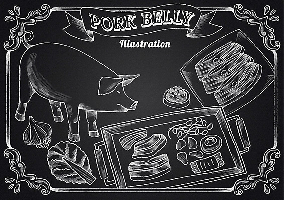 PSD 한마리 리본 음식 일러스트 김치 프레임 마늘 돼지고기 사람없음 칠판 버섯 돼지 상추 초크 삼겹살 쌈장 불판 초크일러스트 초크아트 국내일러스트 1 한식 채소 포유류 육류 양념 그림 파일형식