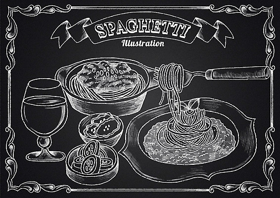 PSD 그릇 리본 음료 음식 포크 와인잔 일러스트 프레임 스파게티 사람없음 칠판 초크 피클 초크일러스트 초크아트 국내일러스트 식기 술잔 파스타 그림 절임 파일형식