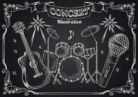 PSD 별 리본 음악 음표 일러스트 프레임 사람없음 반짝임 칠판 콘서트 공연 기타 마이크 초크 드럼 초크일러스트 초크아트 국내일러스트 자연요소 기호 음향기기 모션 현악기 문화예술 타악기 이벤트 그림 파일형식