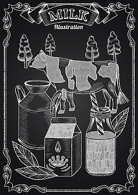 PSD 나무 리본 음식 일러스트 유리병 나뭇잎 프레임 빨대 사람없음 칠판 우유 젖소 초크 초크일러스트 초크아트 우유통 국내일러스트 식물 잎 병_용기 유제품 소 그림 파일형식