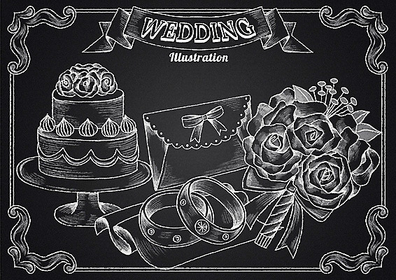 PSD 리본 꽃다발 결혼 일러스트 프레임 사람없음 케이크 칠판 웨딩케이크 초크 청첩장 결혼반지 초크일러스트 초크아트 국내일러스트 꽃 디저트 카드_감사 이벤트 반지 그림 파일형식