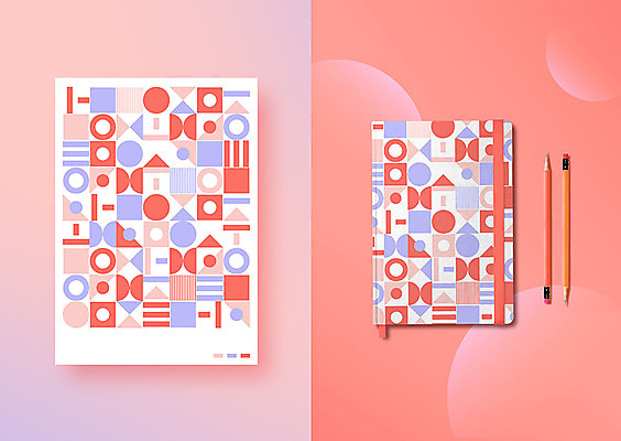 도형 컬러 패턴 일러스트 사람없음 연필 유행 다이어리 팬시 목업 리빙코랄 국내일러스트 AI파일 무늬 학용품 필기구 사무용품 파일형식 벡터 트랜드컬러 코랄