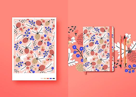 열매 꽃 컬러 잎 패턴 일러스트 사람없음 연필 유행 다이어리 팬시 목업 리빙코랄 국내일러스트 AI파일 식물 무늬 학용품 필기구 사무용품 파일형식 벡터 트랜드컬러 코랄