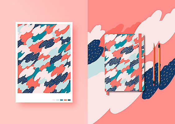 컬러 패턴 일러스트 사람없음 연필 유행 다이어리 팬시 목업 리빙코랄 국내일러스트 AI파일 무늬 학용품 필기구 사무용품 파일형식 벡터 트랜드컬러 코랄