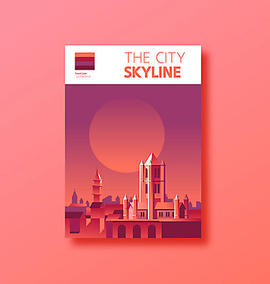 건축물 건축 컬러 야경 일러스트 서양건축 지붕 사람없음 유행 보라색 달 고대도시 날카로움 스카이라인 고딕양식 바로크양식 리빙코랄 국내일러스트 AI파일 자연요소 해외건축 고대문명 야간 파일형식 벡터 트랜드컬러 코랄 풍경_경치