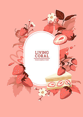 PSD 컬러 백그라운드 잎 과일 일러스트 딸기 사람없음 유행 과즙 딸기꽃 딸기케이크 리빙코랄 국내일러스트 식물 꽃 케이크 파일형식 트랜드컬러 코랄