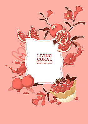 PSD 꽃 컬러 백그라운드 과일 일러스트 사람없음 유행 케이크 석류 과즙 타르트 리빙코랄 국내일러스트 식물 빵 디저트 파이_빵 파일형식 트랜드컬러 코랄