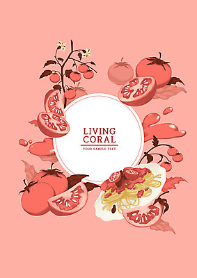 PSD 꽃 컬러 백그라운드 잎 토마토 과일 일러스트 방울토마토 사람없음 유행 토마토스파게티 리빙코랄 국내일러스트 식물 채소 스파게티 파일형식 트랜드컬러 코랄