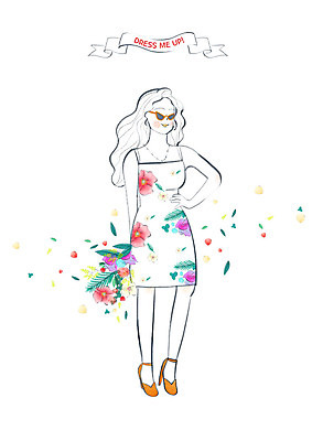 전신 PSD 원피스 여자 꽃잎 꽃다발 허리손 일러스트 수채화 한명 미소 사람 성인 선글라스 봄 성인여자한명만 국내일러스트 1 옷 계절 꽃 안경 포즈 표정 여자한명만 성인여자만 파일형식