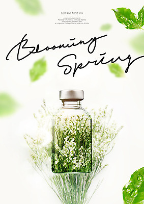 PSD 편집이미지 꽃잎 꽃 나뭇잎 따뜻함 사람없음 초록색 뷰티 봄 화장품 향기 스킨 안개꽃 낙화 카피스페이스 이미지편집 식물 계절 컬러 잎 공백 냄새 한해살이풀 파일형식