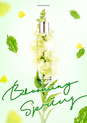 PSD 편집이미지 꽃잎 꽃 나뭇잎 따뜻함 사람없음 초록색 뷰티 봄 화장품 향기 스킨 낙화 카피스페이스 흩날리기 이미지편집 식물 계절 컬러 잎 모션 공백 냄새 파일형식