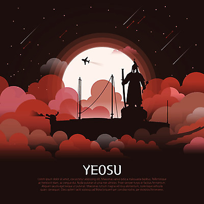 구름 여행 일러스트 비행기 사람없음 빨간색 관광지 세계 동상 달 유성 신비 광장 위인 여수 거북선 랜드마크 이순신 국내일러스트 AI파일 자연요소 컬러 컨셉 항공교통 대중교통 조형물 전라남도 기념물 파일형식 벡터