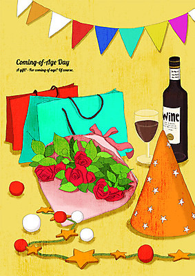 PSD 행복 분홍색 꽃다발 와인잔 일러스트 선물 이벤트 사람없음 장식 빨간색 쇼핑백 장미 노란색 와인 고깔모자 샴페인 와인병 가정의달 가랜드 성년의날 국내일러스트 모자_잡화 기념일 꽃 감정 컬러 술잔 가방 병_용기 주류 5월 파티용품 파일형식