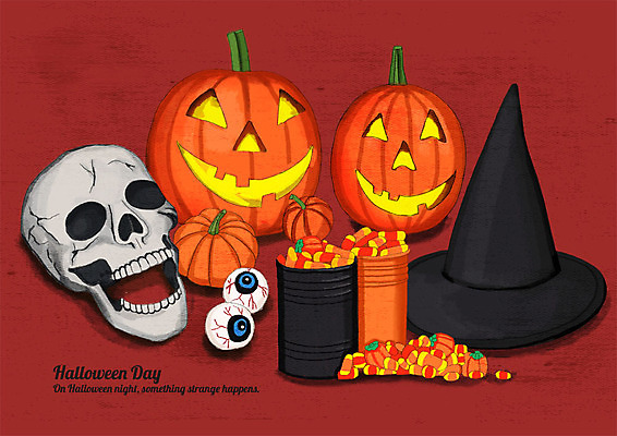 PSD 행복 일러스트 호박 해골 이벤트 사람없음 검은색 주황색 할로윈 눈동자 젤리 마녀모자 마법사모자 잭오랜턴 국내일러스트 모자_잡화 감정 컬러 채소 디저트 뼈 눈_신체부위 파일형식