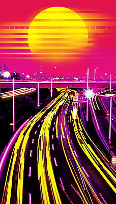 PSD 편집이미지 도로 야경 가로등 사람없음 빛 컬러풀 달 도시 화려 모던 네온 이미지편집 자연요소 공공시설 길 컬러 컨셉 교통시설 야간 파일형식 풍경_경치