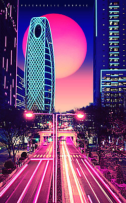 PSD 편집이미지 도로 야경 가로등 빌딩 사람없음 건물 빛 도시풍경 컬러풀 달 도시 화려 가로수 모던 네온 이미지편집 자연요소 건축물 공공시설 길 컬러 컨셉 교통시설 풍경 야간 파일형식 풍경_경치