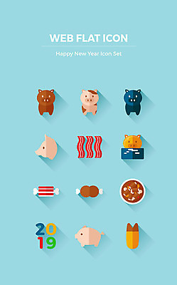아이콘 행복 하늘색 새해 육류 사람없음 일출 돼지 삼겹살 갈비 해피뉴이어 족발 흑돼지 2019년 황금돼지 2D아이콘 AI파일 감정 식재료 포유류 돼지고기 파란색 노을 새해인사 연도 파일형식 벡터