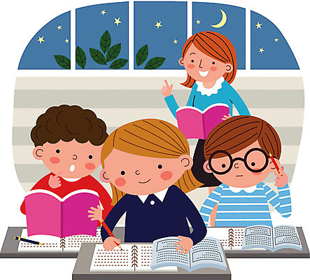 학생 여자 남자 별 어린이 일러스트 수업 사람 여러명 상반신 성인 책 연필 교사 공책 기록 초승달 집중 열공 방과후 국내일러스트 AI파일 자연요소 직업 교육 다수 컨셉 문구용품 학용품 학습 필기구 달 파일형식 벡터