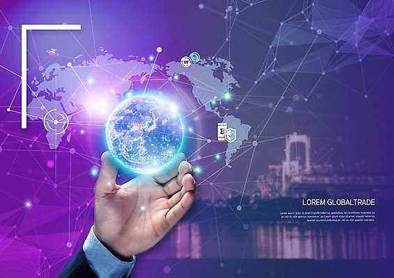 PSD 편집이미지 손 남자 지구 지도 비즈니스 미래 한명 사람 성인 신체부위 빛 컬러풀 보라색 화물선 무역 미래산업 이미지편집 1 산업 컬러 컨셉 배_교통 파일형식