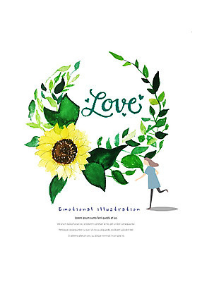 전신 PSD 여자 꽃 잎 일러스트 해바라기 수채화 따뜻함 사랑 한명 사람 성인 달리기 감성 성인여자한명만 국내일러스트 식물 1 감정 컨셉 모션 여자한명만 성인여자만 파일형식