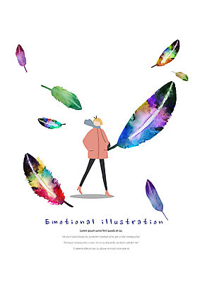 전신 PSD 여자 겨울 일러스트 수채화 따뜻함 한명 사람 성인 걷기 깃털 감성 성인여자한명만 국내일러스트 1 계절 컨셉 모션 여자한명만 성인여자만 파일형식