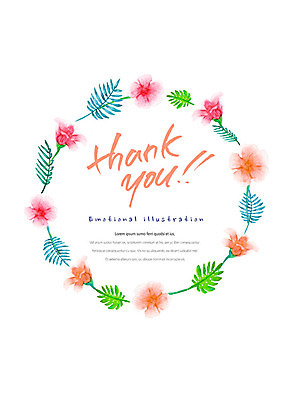PSD 꽃 일러스트 캘리그라피 수채화 따뜻함 사람없음 감사 감성 땡큐 국내일러스트 식물 감정 컨셉 파일형식