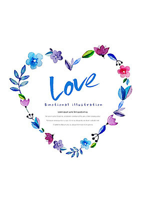 PSD 꽃 일러스트 캘리그라피 수채화 따뜻함 사랑 사람없음 하트 감성 국내일러스트 모양 식물 감정 컨셉 파일형식