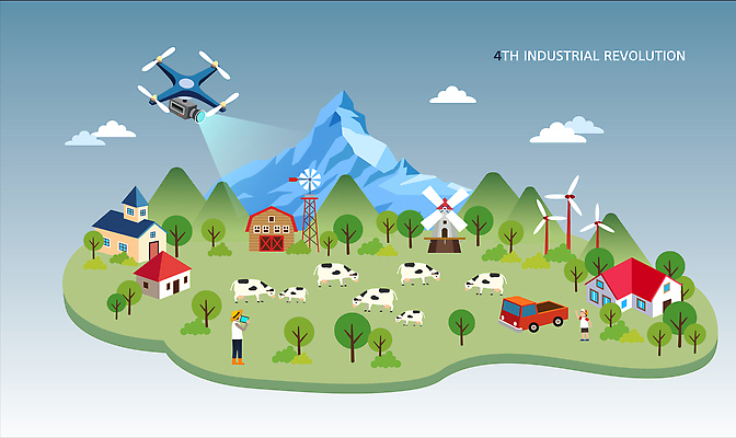 전신 여자 남자 어린이 여러마리 일러스트 산 주택 사람 초원 성인 두명 농장 카메라 풍차 정보 젖소 풍력발전소 감시카메라 도난방지 드론 바이오 핵융합 사물인터넷 4차산업 자율주행 빅데이터 AI_인공지능 국내일러스트 AI파일 산업 다수 농업 정보기술 건물 전자제품 운전 발전소 소 풍력에너지 예방 물리 파일형식 벡터