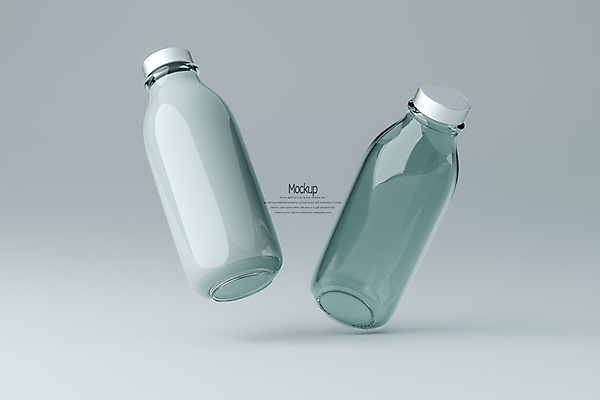 PSD 편집이미지 회색배경 유리병 사람없음 3D소스 3D 우유 두개 투명 우유병 디지털합성 빈병 목업 편집3D 백그라운드 2 병_용기 유제품 회색 파일형식