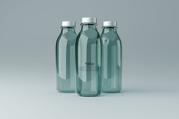 PSD 편집이미지 회색배경 유리병 사람없음 3D소스 3D 세개 투명 우유병 디지털합성 빈병 목업 편집3D 백그라운드 병_용기 3 회색 우유 파일형식