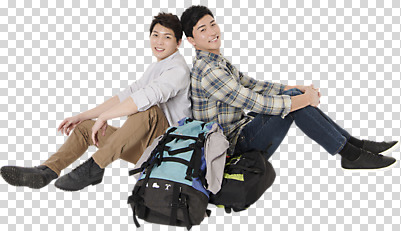 전신 편집이미지 응시 남자 여행 배낭 휴식 미소 사람 앉기 성인 두명 옆모습 30대 한국인 등맞대기 PNG 성인남자만 편집소스 시선 뷰포인트 컨셉 가방 모션 표정 동양인 장년 남자만 성인만 파일형식