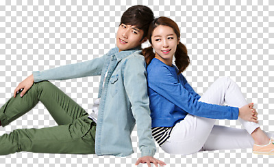 전신 편집이미지 커플 응시 여자 남자 사랑 미소 사람 앉기 상반신 20대 성인 두명 옆모습 한국인 등맞대기 PNG 성인만 편집소스 시선 감정 뷰포인트 관계 모션 표정 동양인 청년 파일형식
