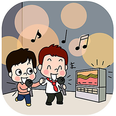 전신 남자 어린이 일러스트 노래 사람 소년 두명 평화 손잡기 마이크 즐거움 노래방 통일 남북통일 국내일러스트 AI파일 감정 음악 음향기기 컨셉 모션 파일형식 벡터