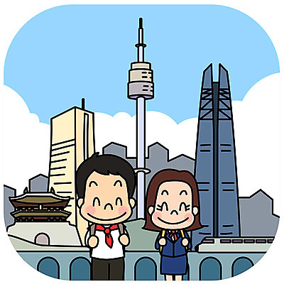 여자 남자 어린이 여행 일러스트 서울 사람 소녀 소년 상반신 두명 친구 평화 구경 즐거움 남북 랜드마크 통일 남북통일 국내일러스트 AI파일 감정 컨셉 관계 한국 파일형식 벡터