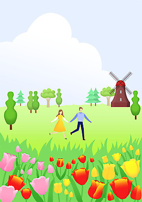 전신 PSD 커플 여자 남자 행복 여유 꽃밭 일러스트 사람 초원 성인 두명 달리기 손잡기 축제 봄풍경 봄 풍차 튤립 힐링 튤립축제 성인만 국내일러스트 계절 꽃 감정 관계 모션 풍경 꽃축제 파일형식