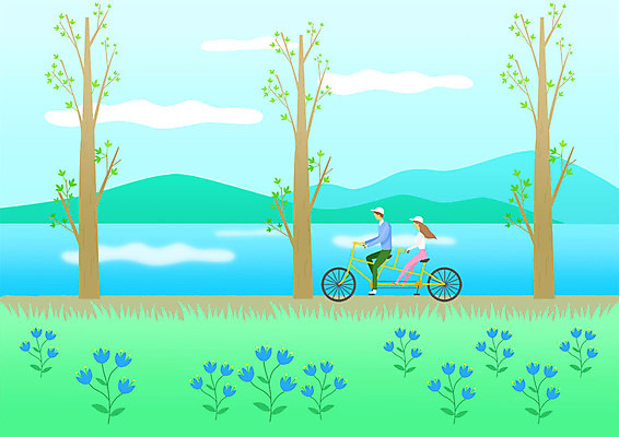 전신 PSD 커플 여자 남자 행복 여유 꽃밭 데이트 일러스트 사람 성인 취미 두명 자전거 봄풍경 봄 강가 힐링 2인용자전거 성인만 국내일러스트 계절 꽃 감정 관계 풍경 강 바이크 파일형식