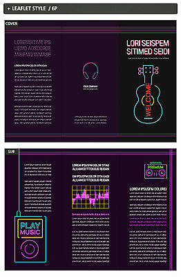 템플릿 표지디자인 표지 ZIP 내지 악기 음악 리플렛 3단접지 팜플렛 취미 사람없음 귀여움 검은색 헤드셋 기타 라디오 네온 인디자인 INDD 이미지템플릿 컬러 음향기기 컨셉 현악기 문화예술 전자제품 헤드폰 파일형식
