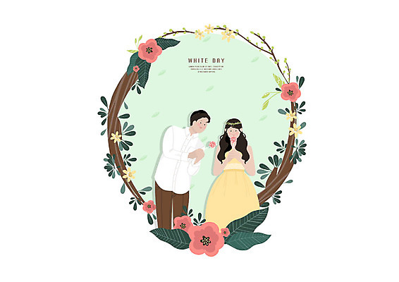 PSD 커플 드레스 여자 기념일 남자 일러스트 화이트데이 나뭇잎 막대사탕 사탕 사랑 사람 상반신 성인 두명 초록색 노란색 화관 로맨틱 동백 꽃프레임 국내일러스트 옷 꽃 감정 컬러 컨셉 잎 관계 데이이벤트 디저트 프레임 이벤트 파일형식