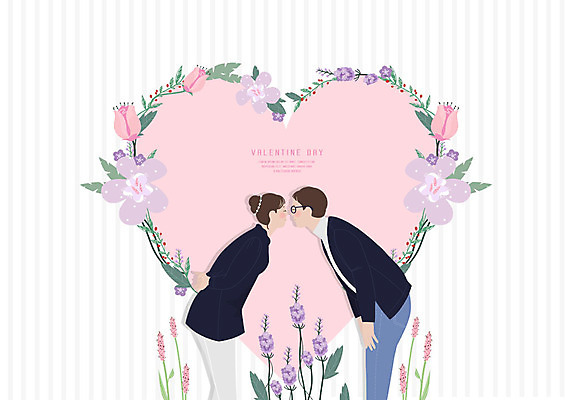 PSD 커플 여자 기념일 남자 분홍색 일러스트 키스 발렌타인데이 사랑 사람 상반신 성인 두명 마주보기 보라색 로맨틱 튤립 하트 라벤더 꽃프레임 안경낌 국내일러스트 모양 꽃 감정 안경 컬러 컨셉 관계 모션 데이이벤트 프레임 이벤트 허브 애정표현 파일형식