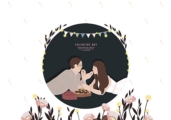 PSD 긴머리 커플 여자 기념일 남자 엎드리기 분홍색 일러스트 전구 나뭇잎 조명 발렌타인데이 사랑 사람 상반신 성인 두명 상자 마주보기 초콜릿 검은색 로맨틱 먹여주기 꽃프레임 가랜드 국내일러스트 헤어스타일 꽃 감정 컬러 컨셉 잎 관계 모션 데이이벤트 디저트 프레임 이벤트 먹기 파티용품 파일형식