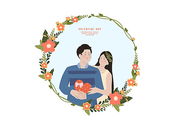 PSD 커플 여자 기념일 남자 일러스트 발렌타인데이 선물 사랑 사람 상반신 성인 두명 초록색 파란색 선물상자 초콜릿 주황색 로맨틱 백허그 하트상자 꽃프레임 월계수 국내일러스트 꽃 감정 컬러 컨셉 관계 포옹 데이이벤트 디저트 프레임 이벤트 상자 파일형식