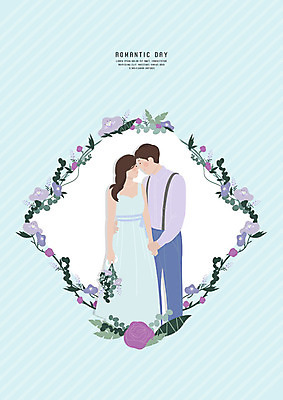 PSD 커플 드레스 여자 기념일 남자 꽃다발 일러스트 사랑 사람 상반신 성인 두명 보라색 귀걸이 로맨틱 멜빵바지 멜빵 꽃프레임 민트색 국내일러스트 잡화 옷 꽃 감정 컬러 컨셉 장신구 바지 관계 프레임 이벤트 파일형식