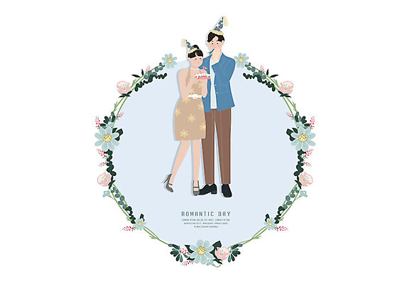 전신 PSD 커플 드레스 여자 기념일 남자 일러스트 사랑 사람 정장 성인 두명 초록색 파란색 케이크 고깔모자 로맨틱 꽃프레임 국내일러스트 모자_잡화 옷 꽃 감정 컬러 컨셉 관계 디저트 프레임 이벤트 파일형식