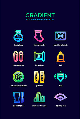 아이콘 전통 명절 신발 새해 산 복주머니 한국 사람없음 컬러풀 전통문양 종 보자기 부채 윷놀이 절구 팽이 버선 그라디언트 2D아이콘 AI파일 문양 기념일 아시아 컬러 양말 전통소품 놀이용품 전통놀이 도구 파일형식 벡터 천_직물