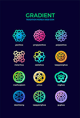 아이콘 전통 한국 국화 단청문양 사람없음 컬러풀 전통문양 단청 녹화 연화 그라디언트 2D아이콘 AI파일 문양 꽃 아시아 컬러 연꽃 파일형식 벡터