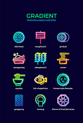 아이콘 전통 한식 여름음식 한국 사람없음 컬러풀 라면 어묵꼬치 국수 김밥 비빔밥 부침개 삼계탕 붕어빵 강정 떡꼬치 팔보채 호떡 그라디언트 제철음식 2D아이콘 AI파일 아시아 음식 빵 컬러 과자 중식 면류 꼬치 어묵 겨울간식 보양식 제철 파일형식 벡터 여름_계절