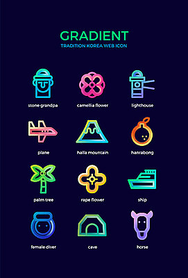 아이콘 전통 비행기 한국 등대 사람없음 컬러풀 야자수 제주도 말_동물 동굴 돌하르방 유채 동백 한라봉 해녀 한라산 선박 그라디언트 2D아이콘 AI파일 나무 직업 꽃 아시아 컬러 수상교통 과일 포유류 항공교통 산 대중교통 파일형식 벡터