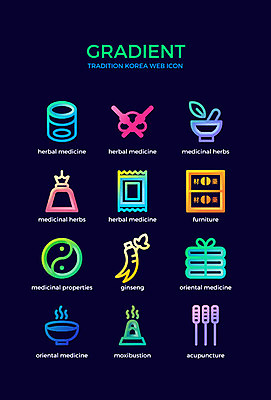아이콘 한국전통 전통 의학 사람없음 컬러풀 약재 한약재 인삼 약초 한약 침술 뜸 파우치 그라디언트 2D아이콘 AI파일 컬러 가방 한국 약 한의학 풀_식물 삼 파일형식 벡터