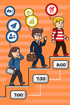 전신 학생 여자 남자 어린이 일러스트 아침 사람 여러명 성인 주황색 시간 직장인 출근 일과 출근시간 성인만 국내일러스트 AI파일 주간 직업 컬러 다수 출퇴근 파일형식 벡터