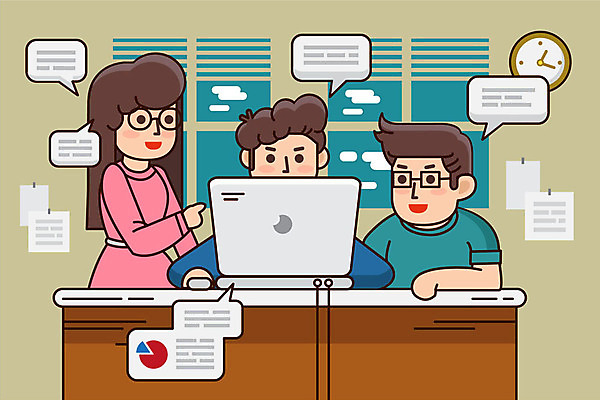 여자 남자 일러스트 회의 그래프 대화 사람 여러명 상반신 성인 노트북 회색 업무 작업 직장인 문서 일과 의견 소통 프로젝트 성인만 국내일러스트 AI파일 직업 컬러 다수 컨셉 비즈니스 말하기 전자제품 파일형식 벡터